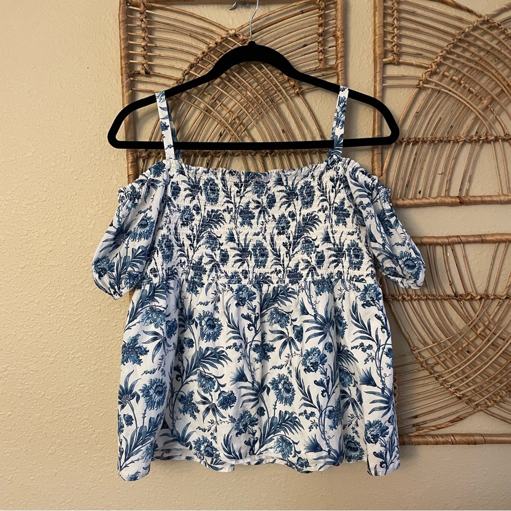 Janie And Jack Floral Smocked Top Off The Shoulder Cottage Garden‎ Girls 18 B1